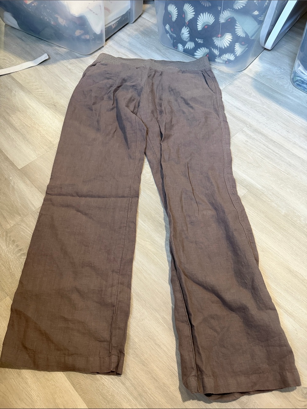 Allen Allen Wide-Leg Linen Blend Pants in Brown size s